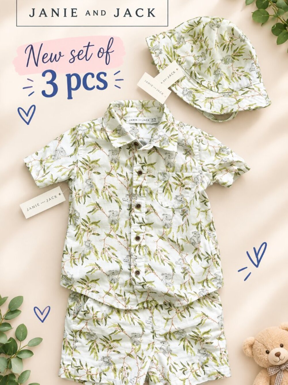 $128 NEW Set of 3 pc - Baby Boy 18-24 months The Cabana Shorts Shirt Hat Koala